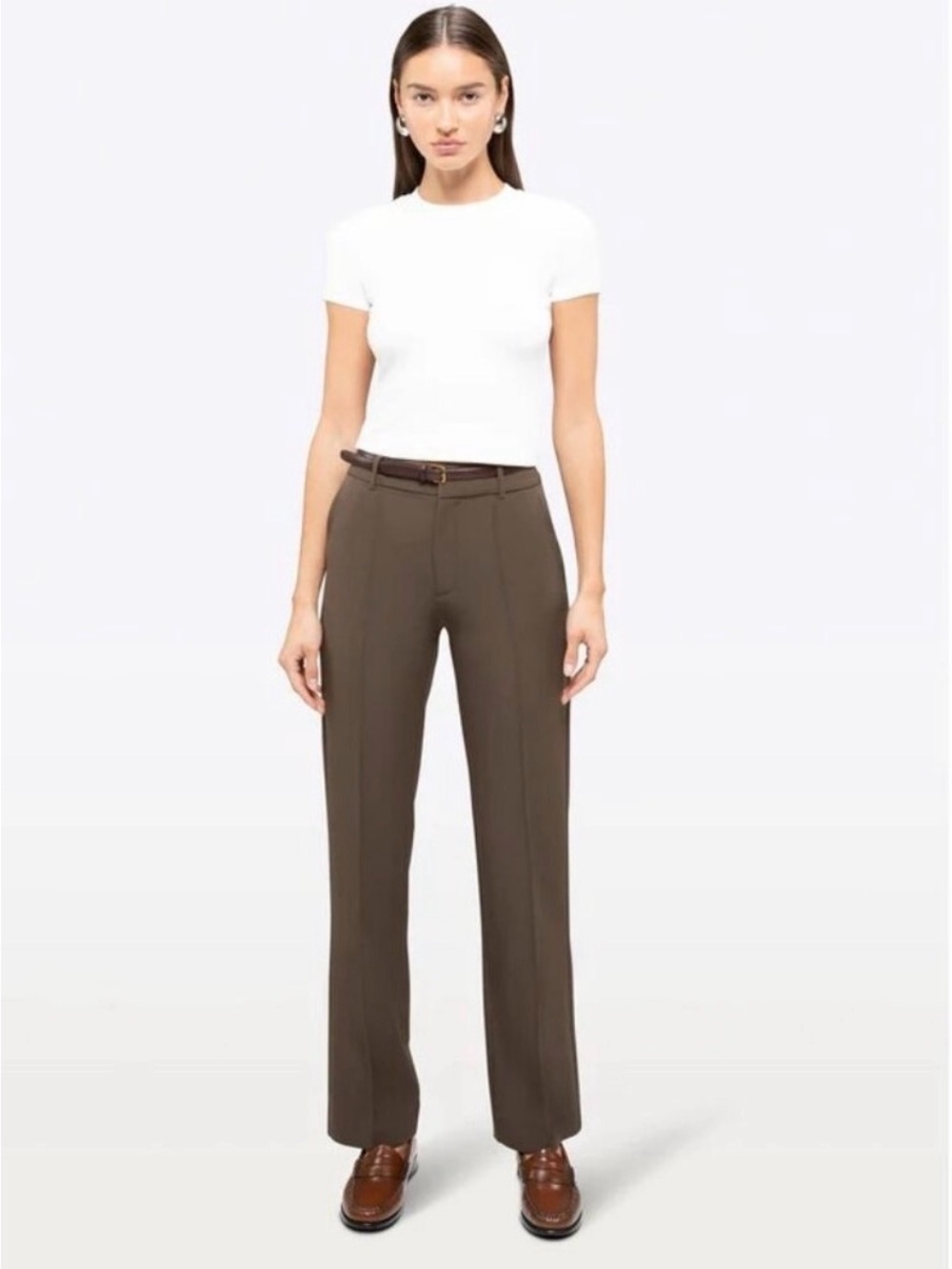 Cuts Clothing Tailored High-Rise Straight Muse Pant in Brown